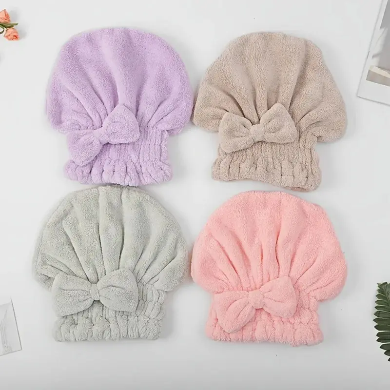 Women's 2-Piece/4-Piece Hair Care Set – Ultra-Absorbent Shower & Hair Drying Caps with Bow Design