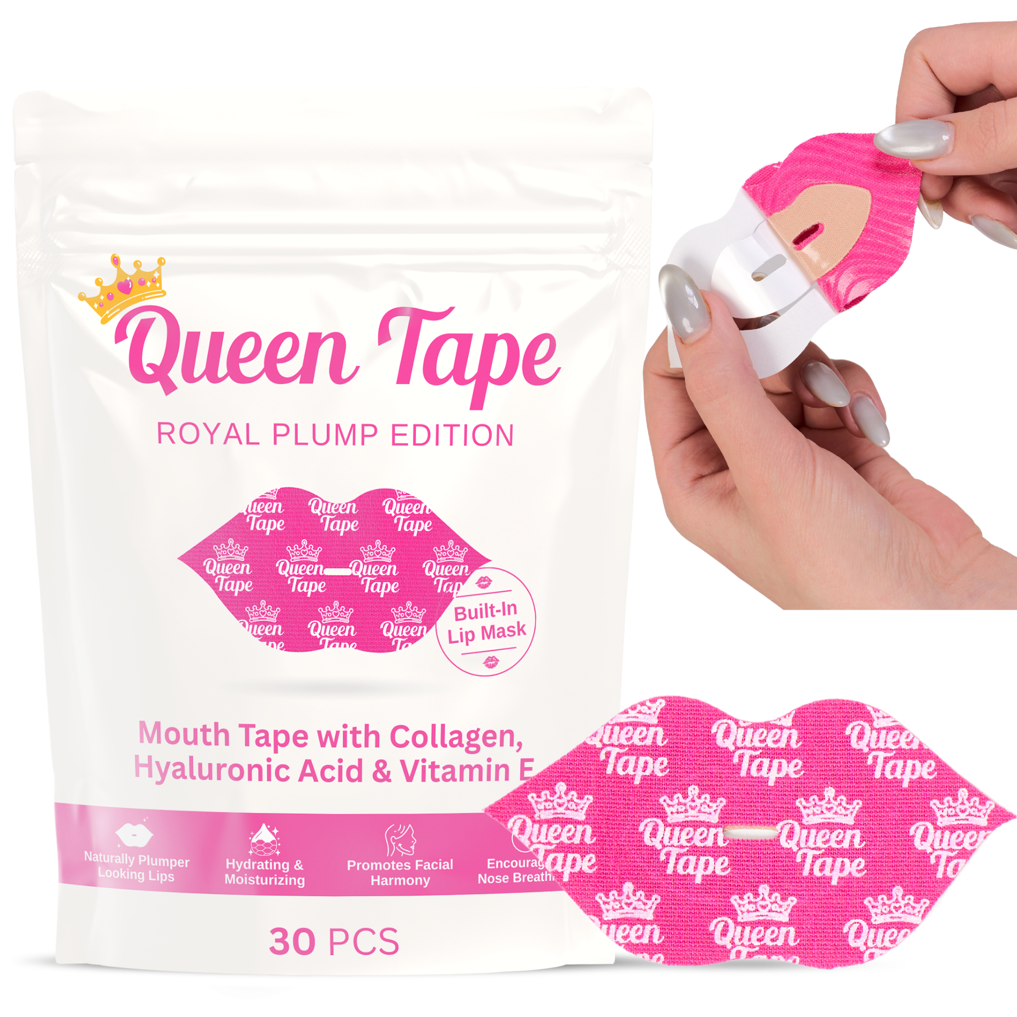 Queen Tape Royal Plump Edition 30 piece pack and individual pink patch