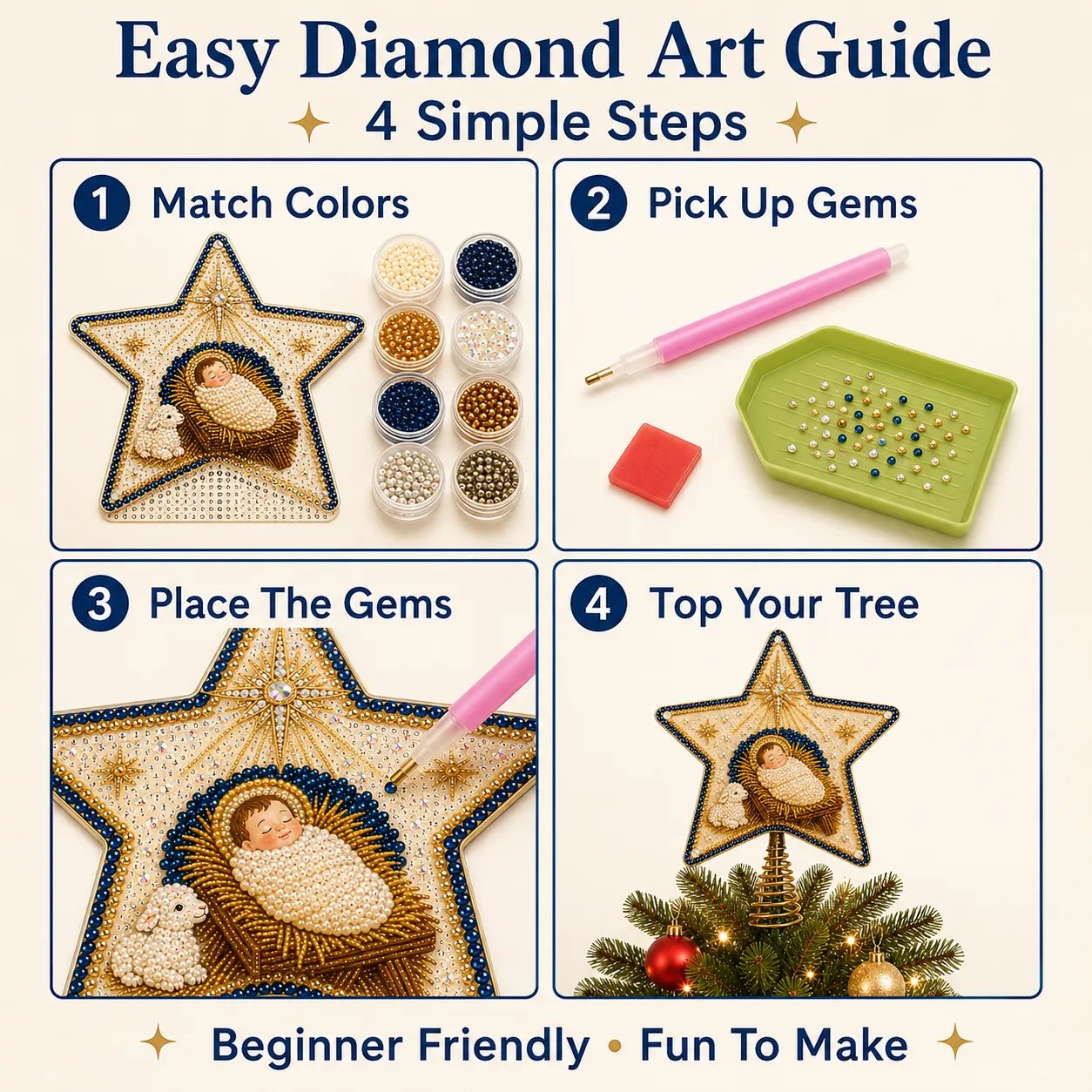 Complete pearl diamond art Christmas tree topper DIY kit