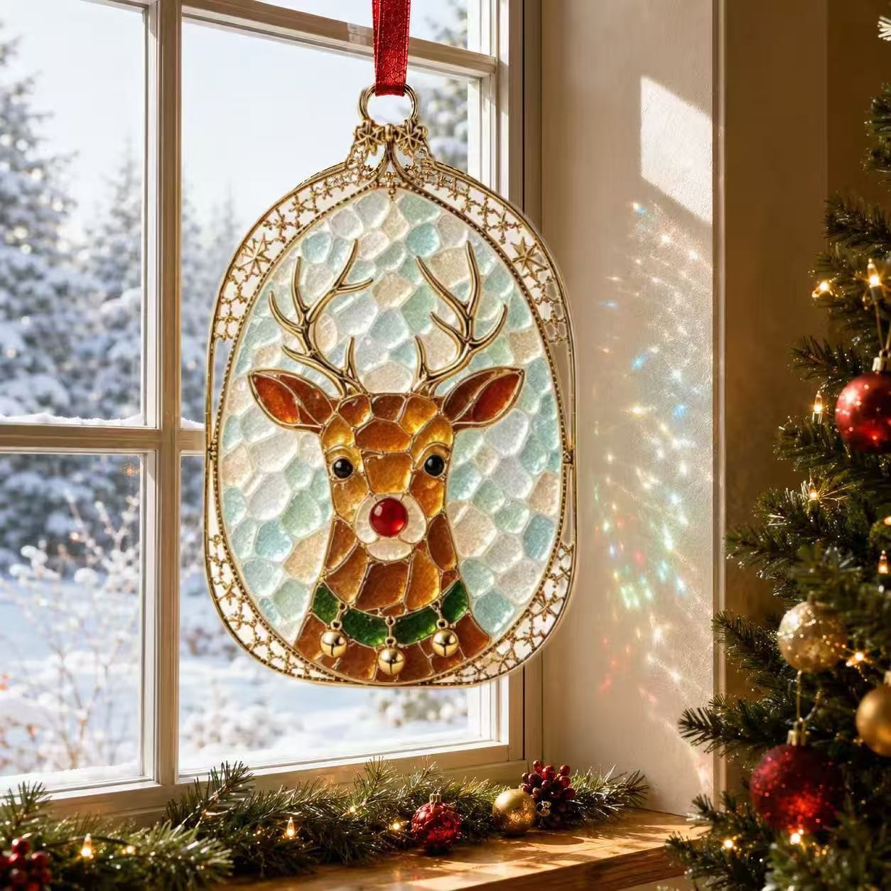 Christmas Stained Glass-Style Acrylic Suncatcher