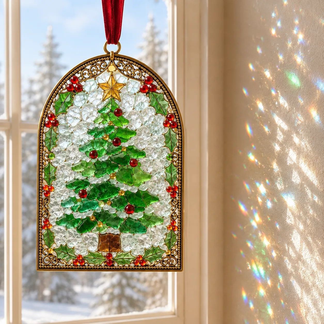 Christmas Stained Glass-Style Acrylic Suncatcher