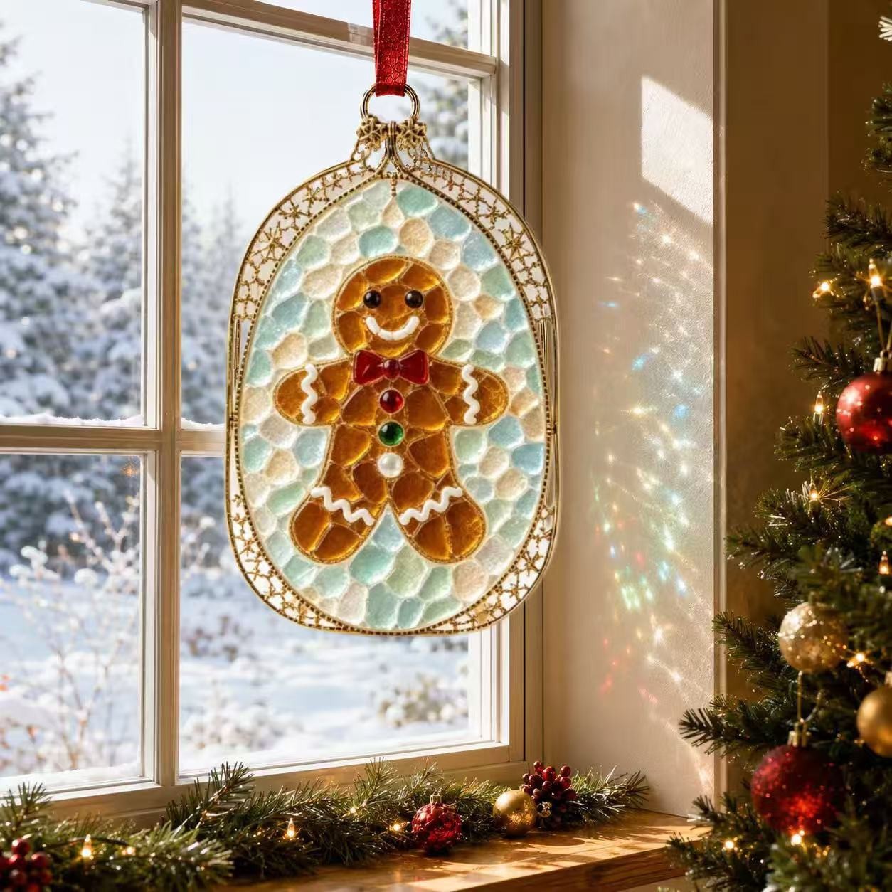 Christmas Stained Glass-Style Acrylic Suncatcher