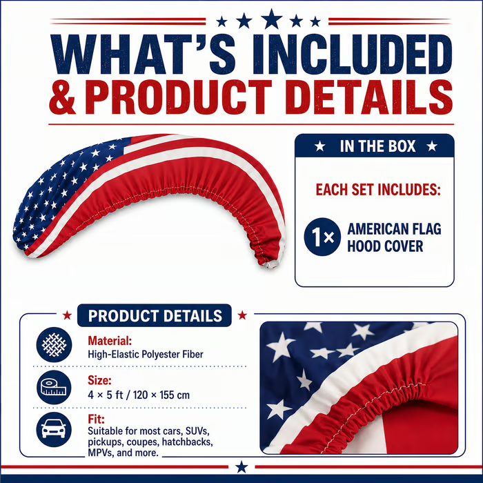 🇺🇸 Paint‑Safe American Hood Flag Cover – Secure Buckle Design for Highway‑Stable Driving🔥Fits Most Cars, SUVs, &Trucks🦅【Buy 2 Free Shipping】