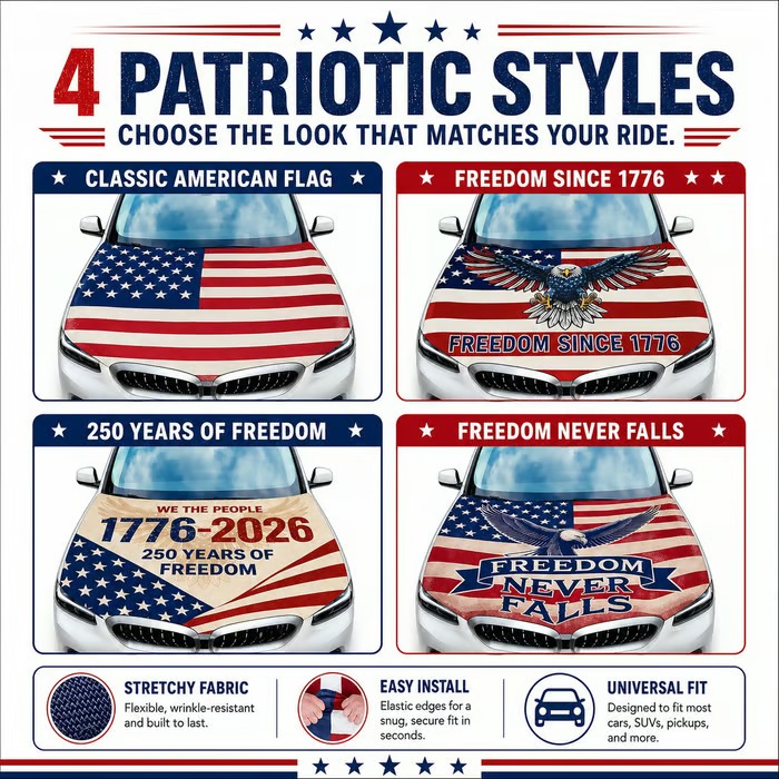 🇺🇸 Paint‑Safe American Hood Flag Cover – Secure Buckle Design for Highway‑Stable Driving🔥Fits Most Cars, SUVs, &Trucks🦅【Buy 2 Free Shipping】