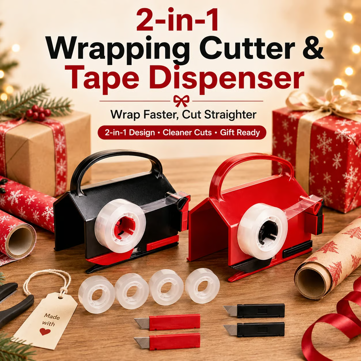 ⏳ LAST DAY SALE 40% OFF !!🔥🔥 New Style Wrapping Paper Cutter – Helps Cut Straight & Clean, Hidden Blade Design, for Wrapping Paper Rolls 🎁