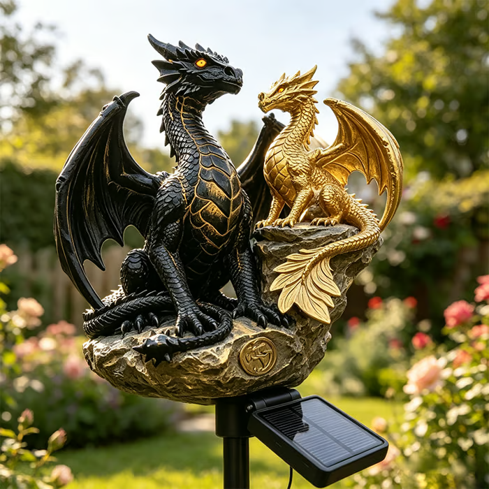 🐉 Solar Twin Dragon Garden Light | Fantasy Outdoor Décor with a Warm Ember Glow