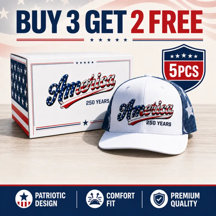 ❤️ 🇺🇸 America 250 Years Patriotic Embroidered Mesh Trucker Cap