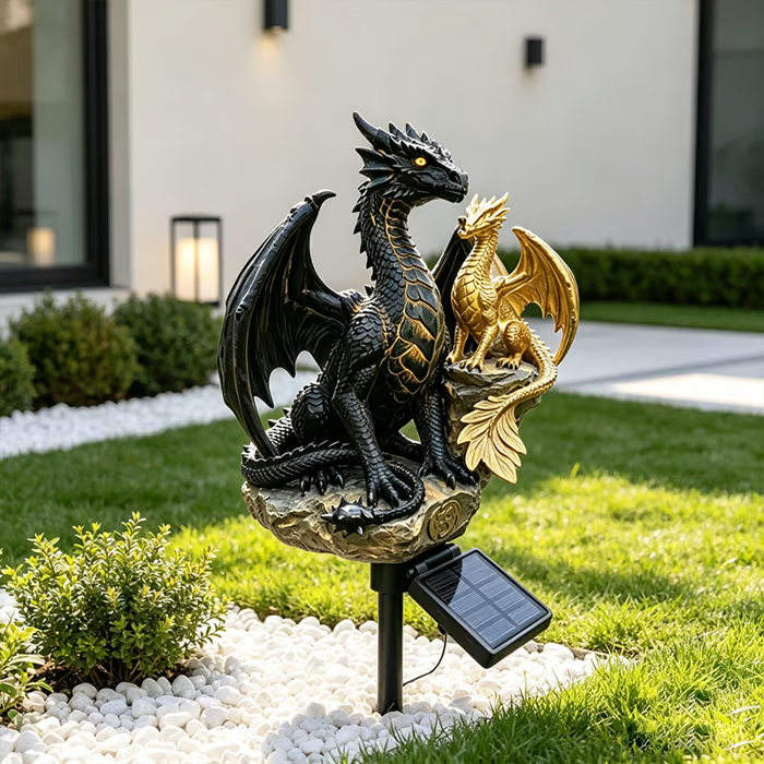 🐉 Solar Twin Dragon Garden Light | Fantasy Outdoor Décor with a Warm Ember Glow
