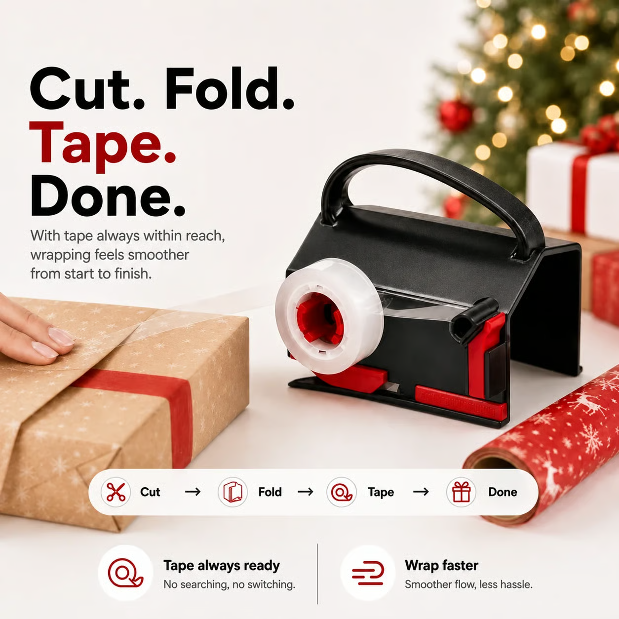 ⏳ LAST DAY SALE 40% OFF !!🔥🔥 New Style Wrapping Paper Cutter – Helps Cut Straight & Clean, Hidden Blade Design, for Wrapping Paper Rolls 🎁
