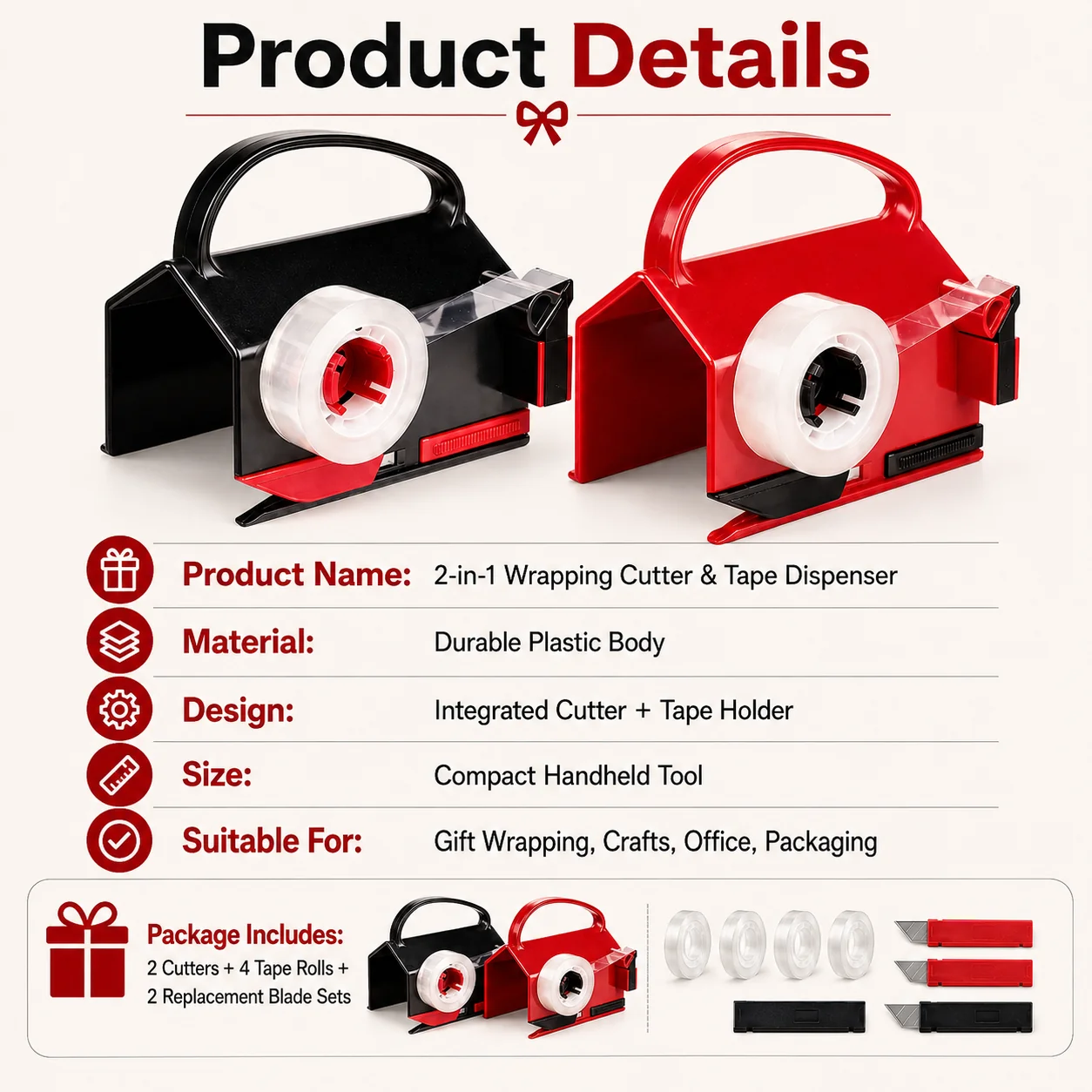 ⏳ LAST DAY SALE 40% OFF !!🔥🔥 New Style Wrapping Paper Cutter – Helps Cut Straight & Clean, Hidden Blade Design, for Wrapping Paper Rolls 🎁