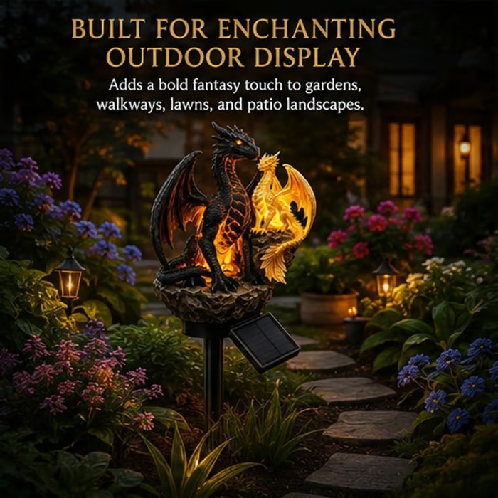 🐉 Solar Twin Dragon Garden Light | Fantasy Outdoor Décor with a Warm Ember Glow