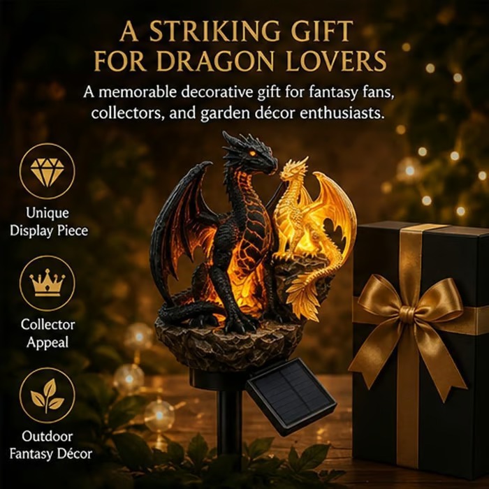 🐉 Solar Twin Dragon Garden Light | Fantasy Outdoor Décor with a Warm Ember Glow