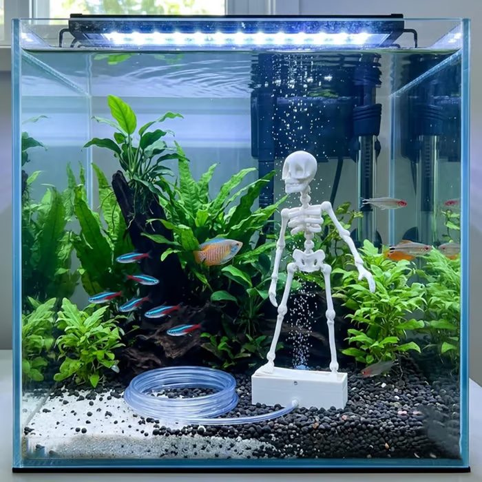 Dancing Skeleton Aquarium Ornament with Bubbles