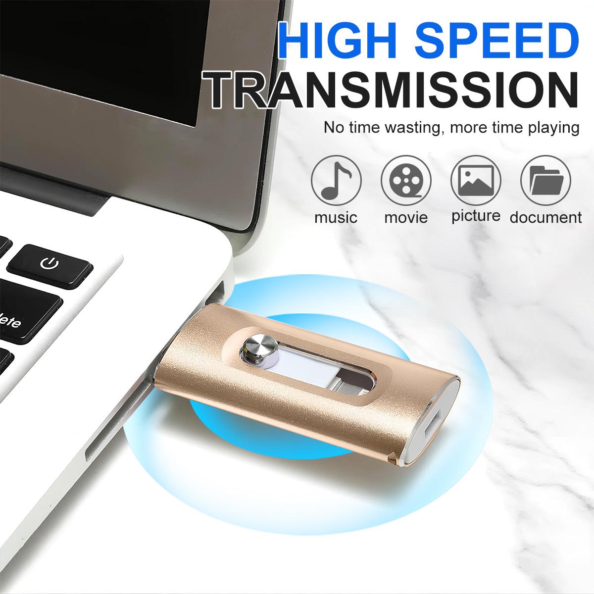 4-in-1 Flash Drive MFi Certified 128GB/64GB Portable USB OTG Memory Stick for iPhone iOS(Need app) Android PC with Type-C Adapter High-Speed Data Transfer