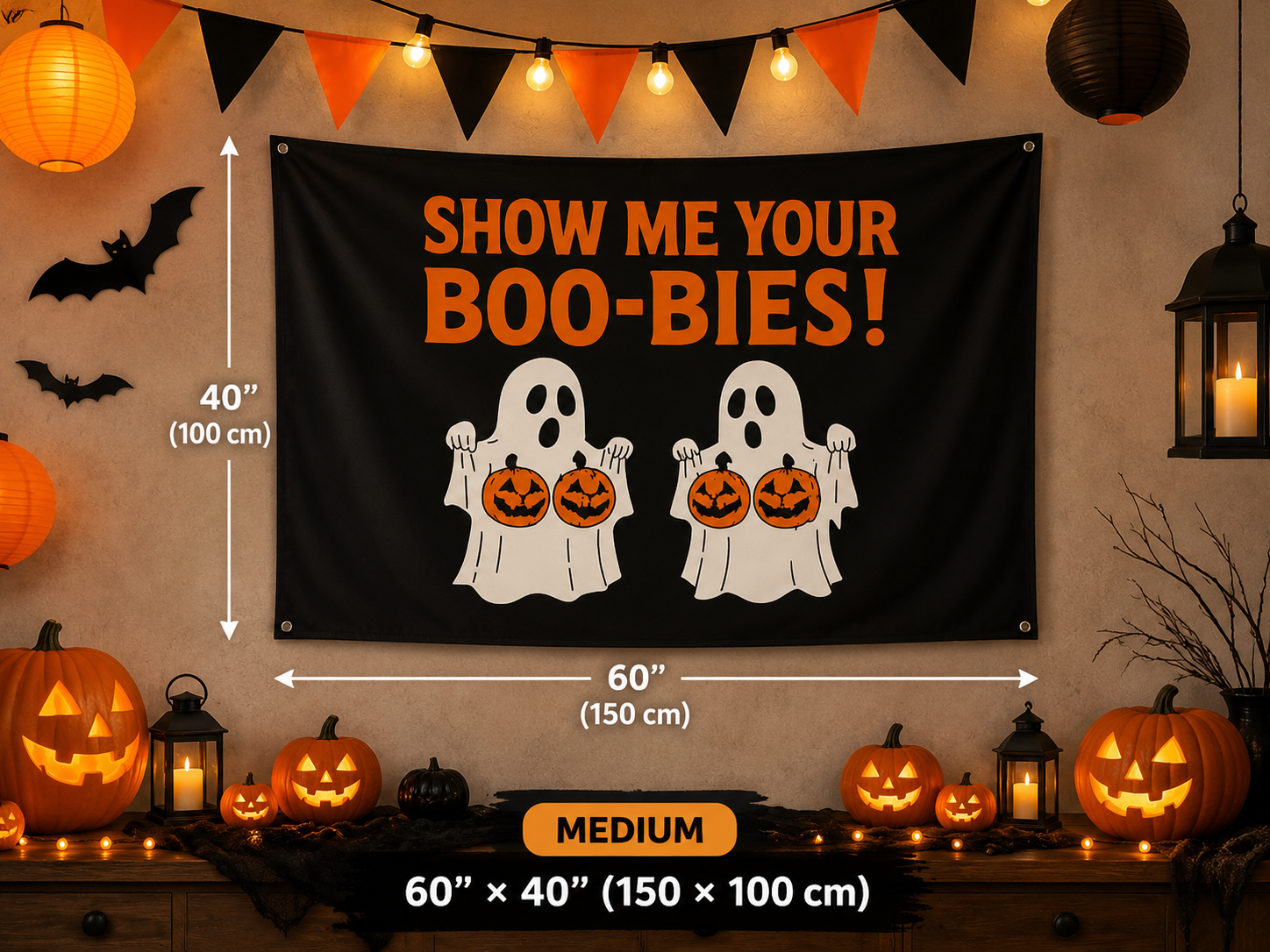 Funny Halloween Flag: "Show Me Your Boo-Bies" Garden Flag Banner Yard Decor