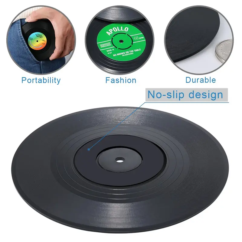 Vintage Vinyl Record Coasters, Round Coaster, Decorative Coaster, Heat-Resistant CD-Shaped Drink Mats