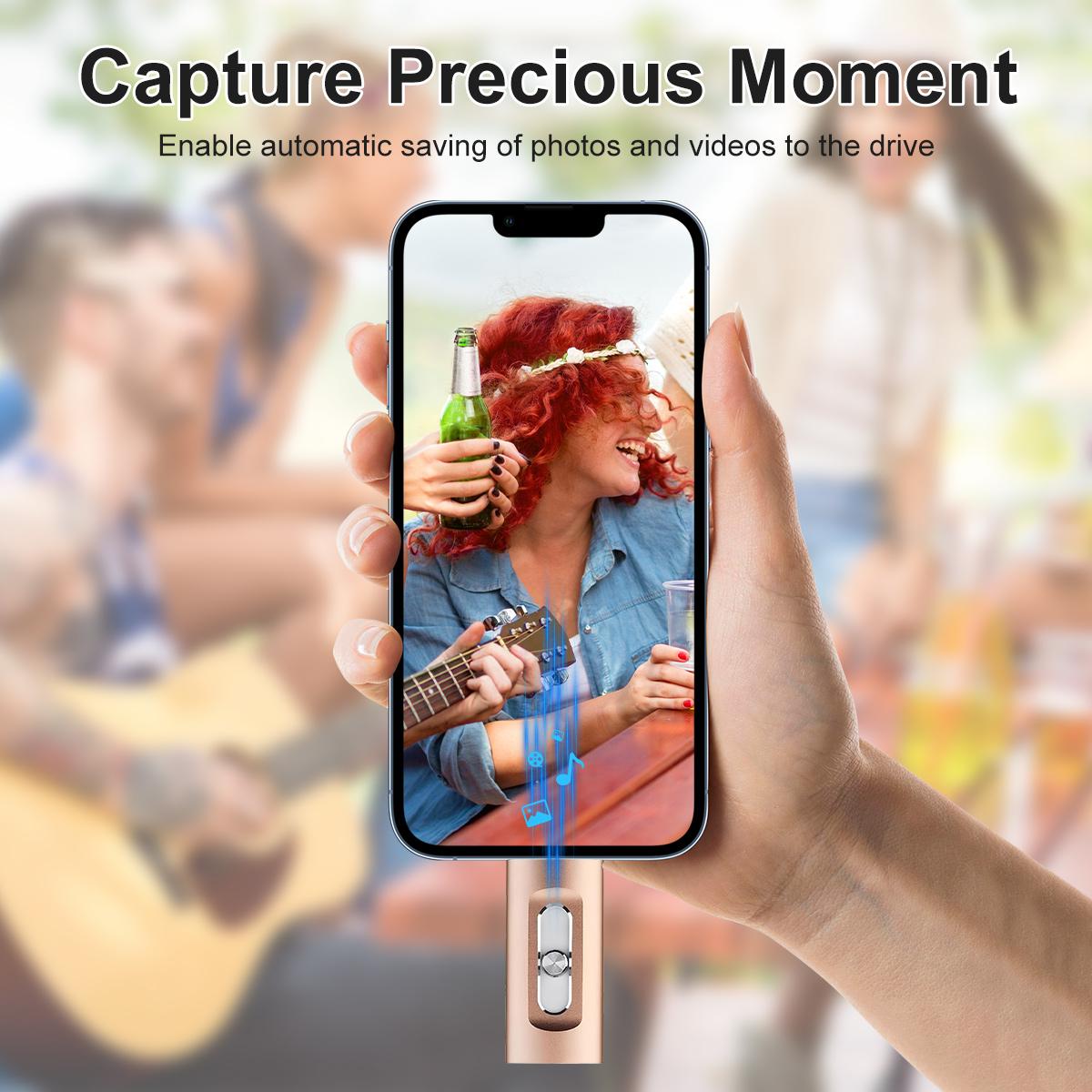 4-in-1 Flash Drive MFi Certified 128GB/64GB Portable USB OTG Memory Stick for iPhone iOS(Need app) Android PC with Type-C Adapter High-Speed Data Transfer
