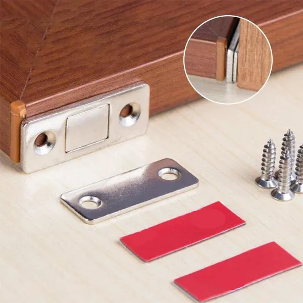 Cabinet magnet with screws and adhesive pads