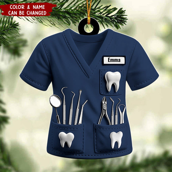 Navy dental uniform ornament personalized with the name Emma