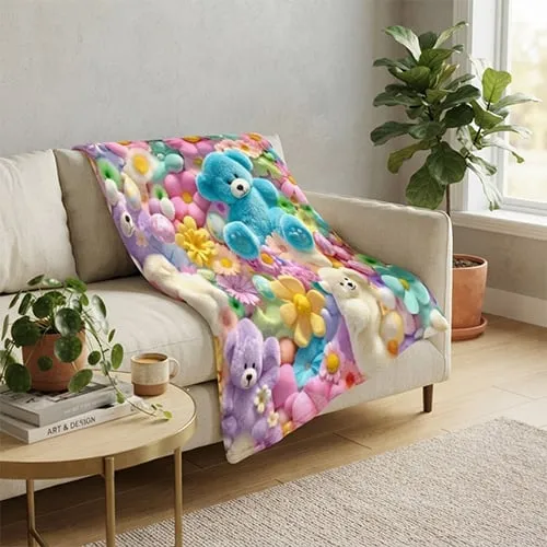 Decorative plush blanket on a bed