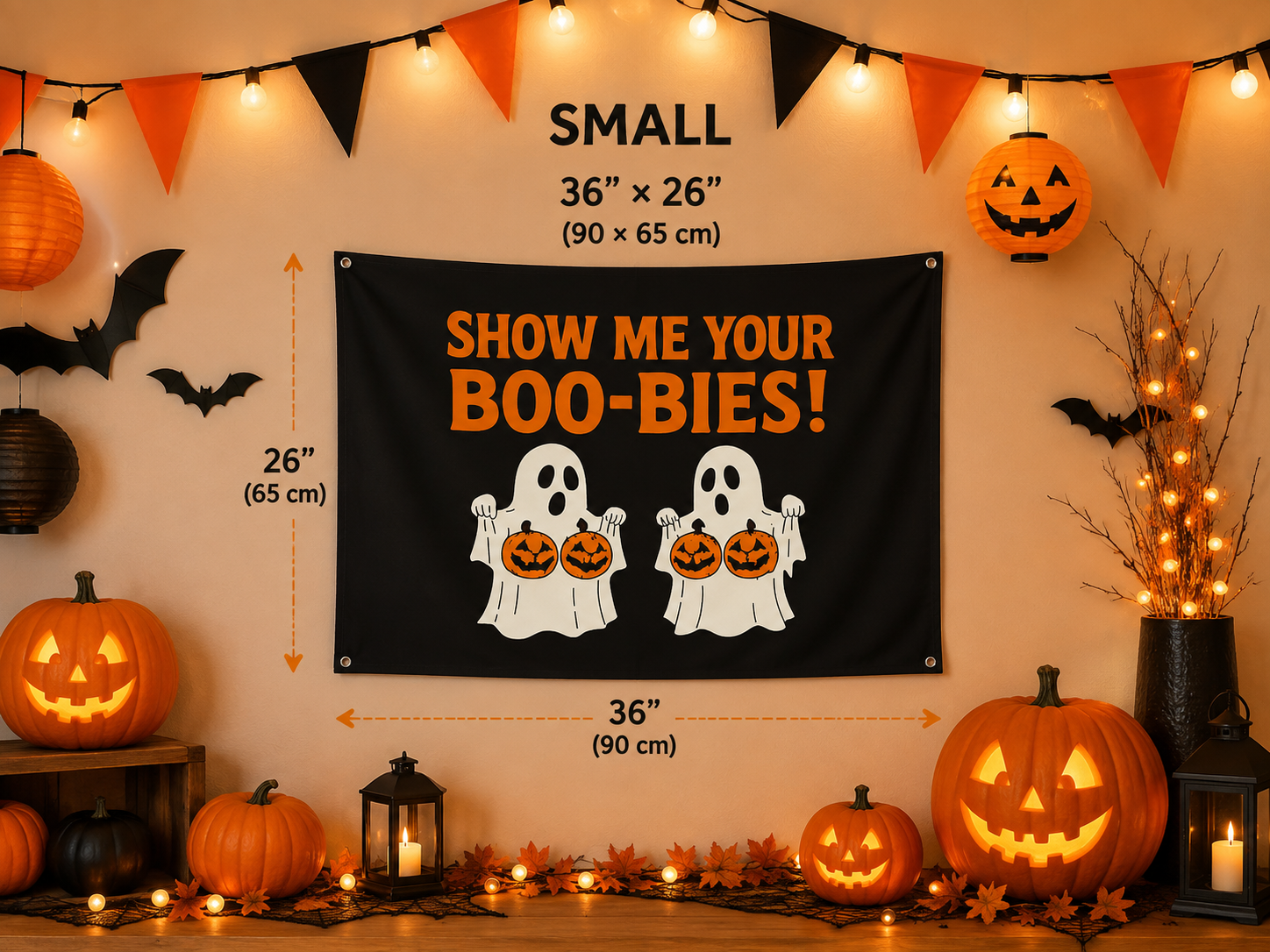 Funny Halloween Flag: "Show Me Your Boo-Bies" Garden Flag Banner Yard Decor