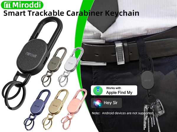 Miroddi for Keychain Tracker, Men's Accessories Works with Apple Find My(iOS Only), Heavy Duty Metal Carabiner Car Key Chains with GPS Tracker, Anti-Lost Keyring Finder Locator, Rechargeable, Steel, Waterproof, Christmas Gifts for BF, GF, Mens, Males Miroddi for Keychain Tracker, Men's Accessories Works with Apple Find My(iOS Only), Heavy Duty Metal Carabiner Car Key Chains with GPS Tracker, Anti-Lost Keyring Finder Locator, Rechargeable, Steel, Waterproof, Christmas Gifts for BF, GF, Mens, Males