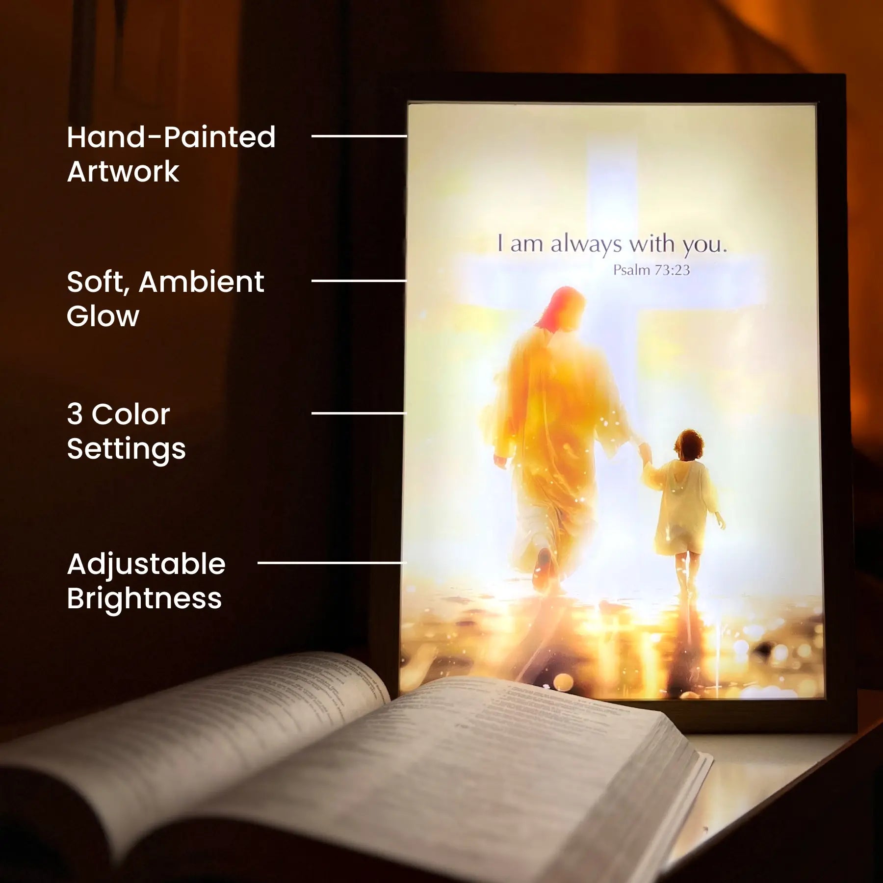 Jesus lamp frame and illumination details
