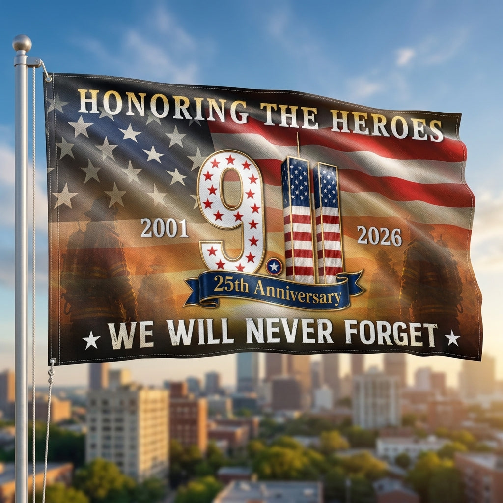 911 Patriot Day 25th Anniversary Honoring the Heroes We Will Never Forget Grommet Flag