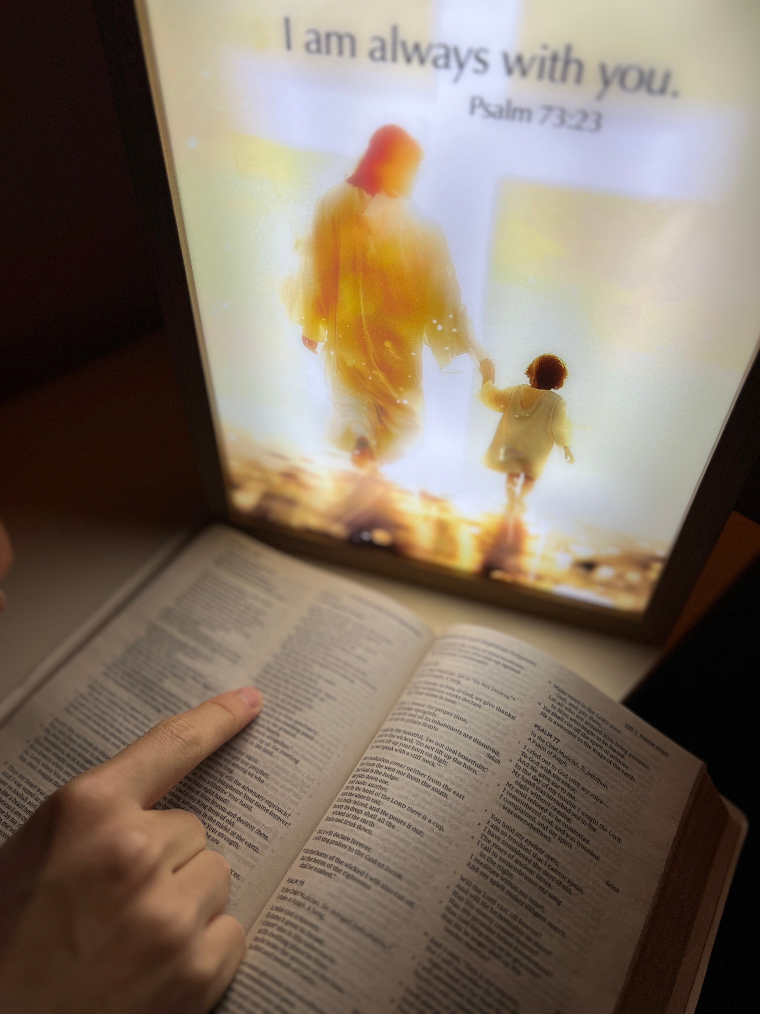 Jesus lamp glowing at night