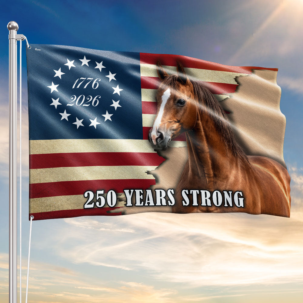 Horse American Flag 250 Years Strong for Rustic Decor Grommet Flag