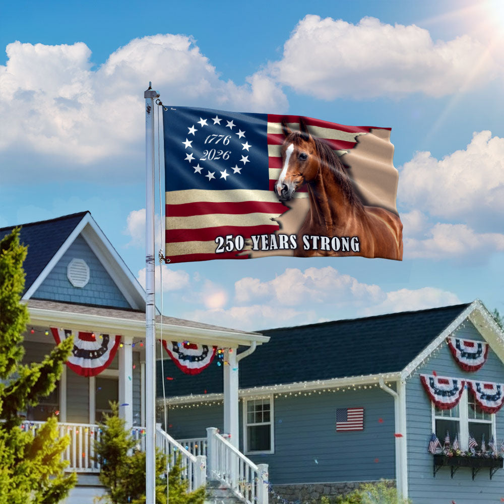 Horse American Flag 250 Years Strong for Rustic Decor Grommet Flag
