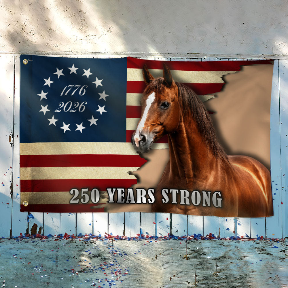 Horse American Flag 250 Years Strong for Rustic Decor Grommet Flag
