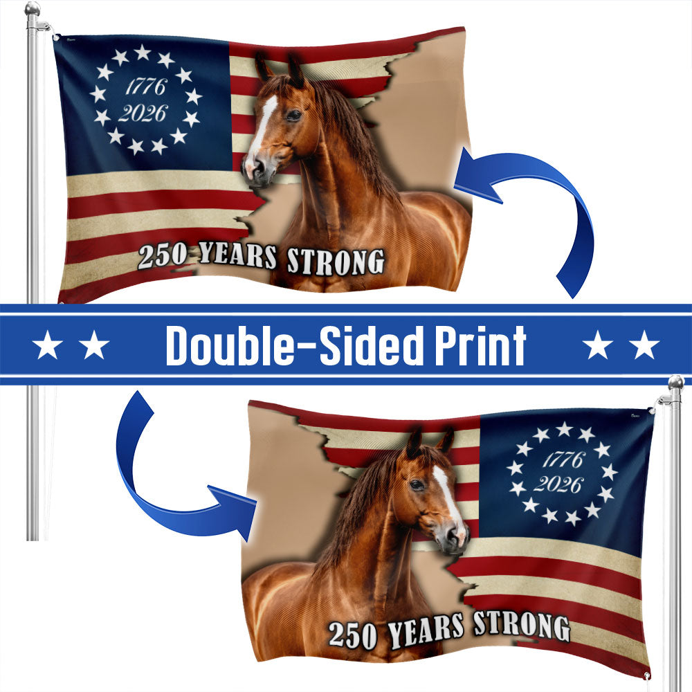 Horse American Flag 250 Years Strong for Rustic Decor Grommet Flag