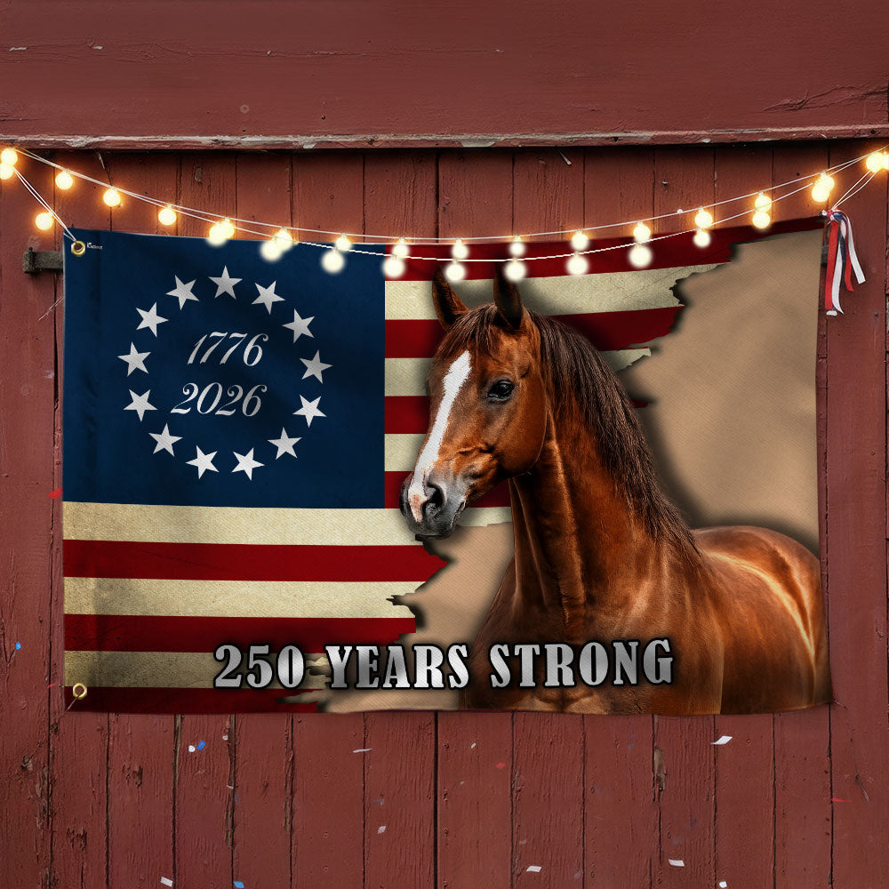 Horse American Flag 250 Years Strong for Rustic Decor Grommet Flag