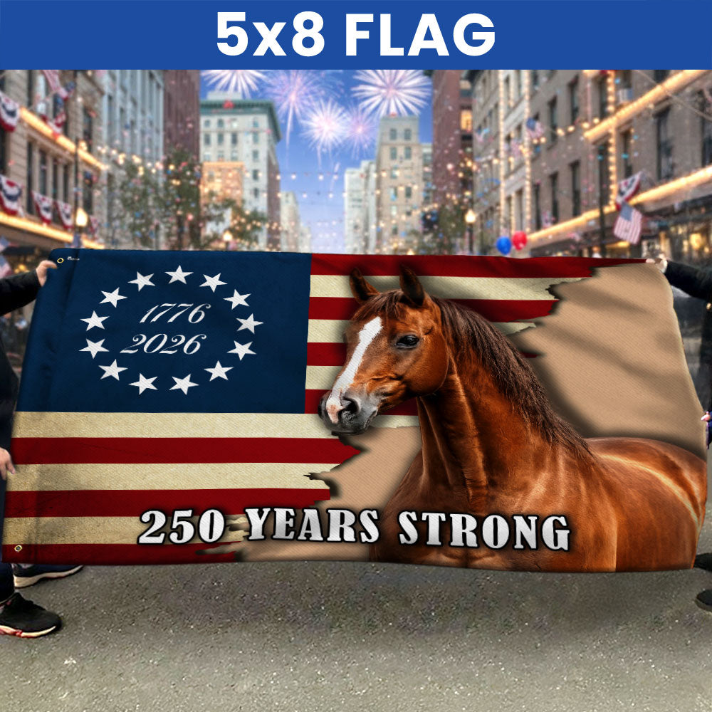 Horse American Flag 250 Years Strong for Rustic Decor Grommet Flag