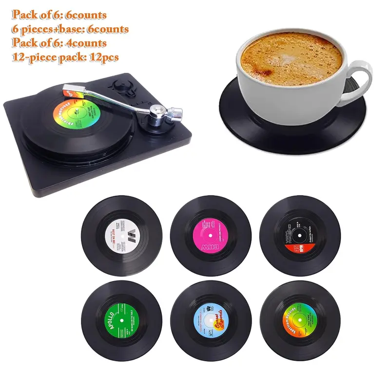 Vintage Vinyl Record Coasters, Round Coaster, Decorative Coaster, Heat-Resistant CD-Shaped Drink Mats