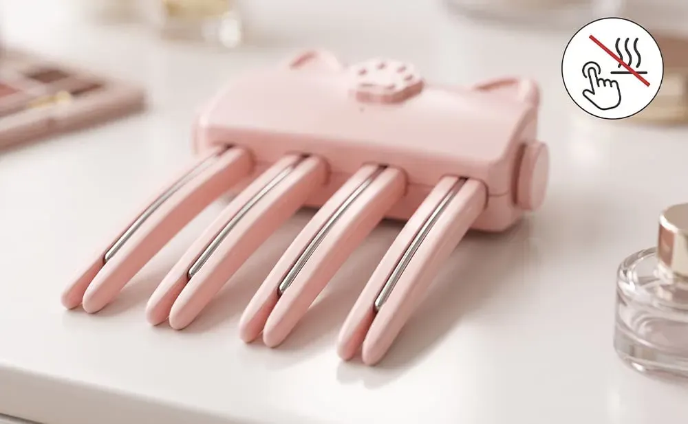 Close-up of pink volumizing heated comb and rounded comb teeth