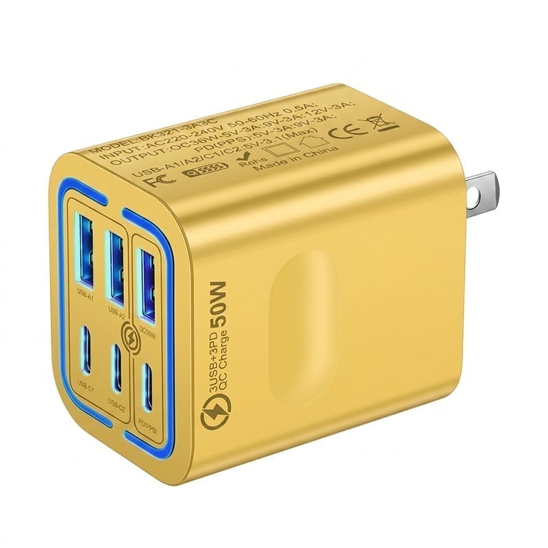 50W Multi-Port Fast Charger – Charge Up to 6 Devices Simultaneously with Smart Power Distribution