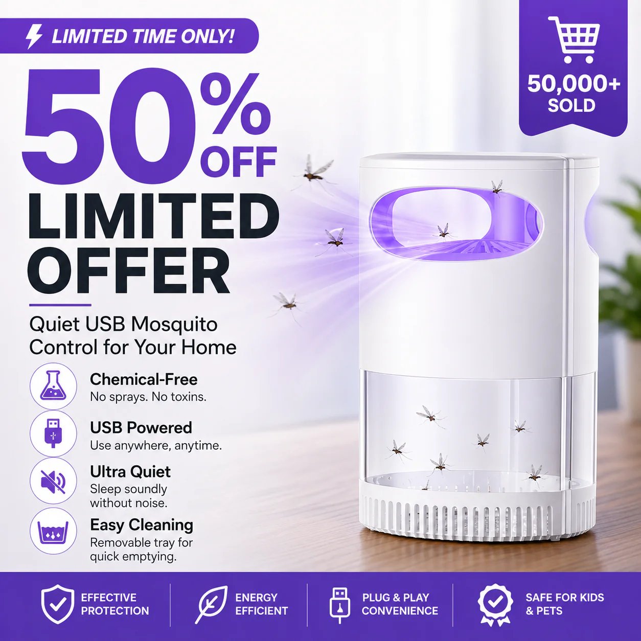 🦟 49% OFF! UV Mosquito Killer Lamp – quiet, USB, chemical-free. 50K+ sold! 🔇🌙