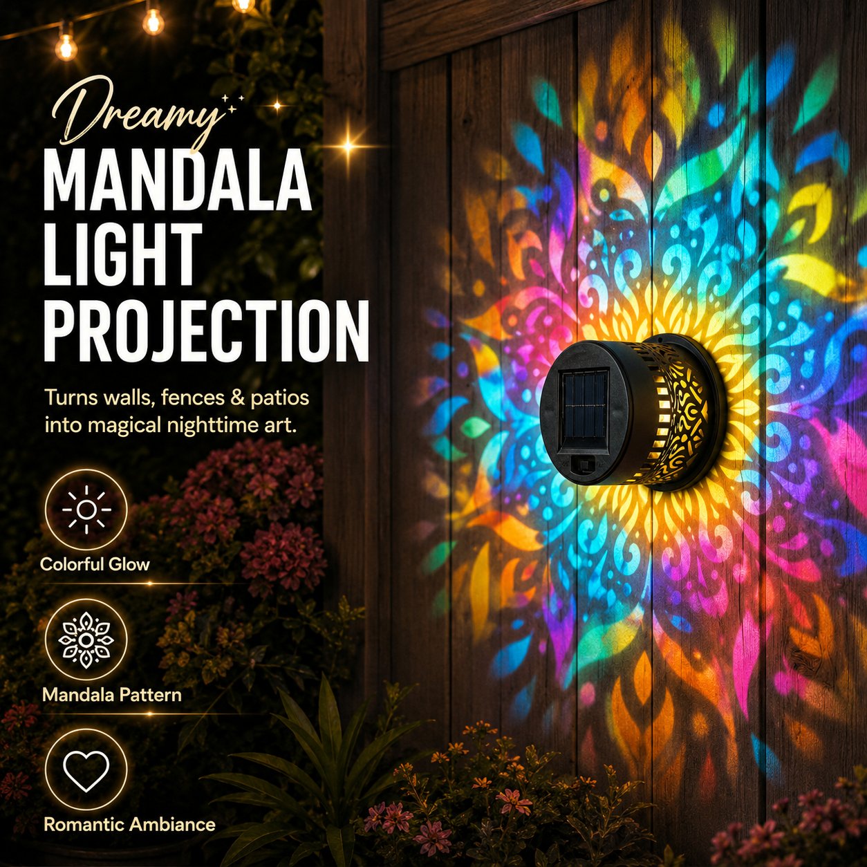65K+ SOLD!✨Solar Mandala Wall Light | Outdoor Garden Fence Projector Lamp