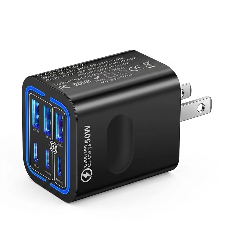50W Multi-Port Fast Charger – Charge Up to 6 Devices Simultaneously with Smart Power Distribution
