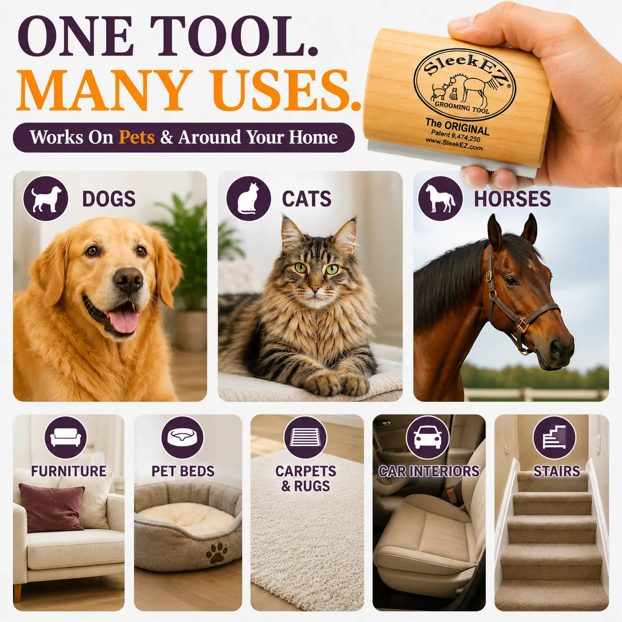 Pet Deshedding Grooming Tool – Professional Shedding Brush for Cats, Dogs & Horses