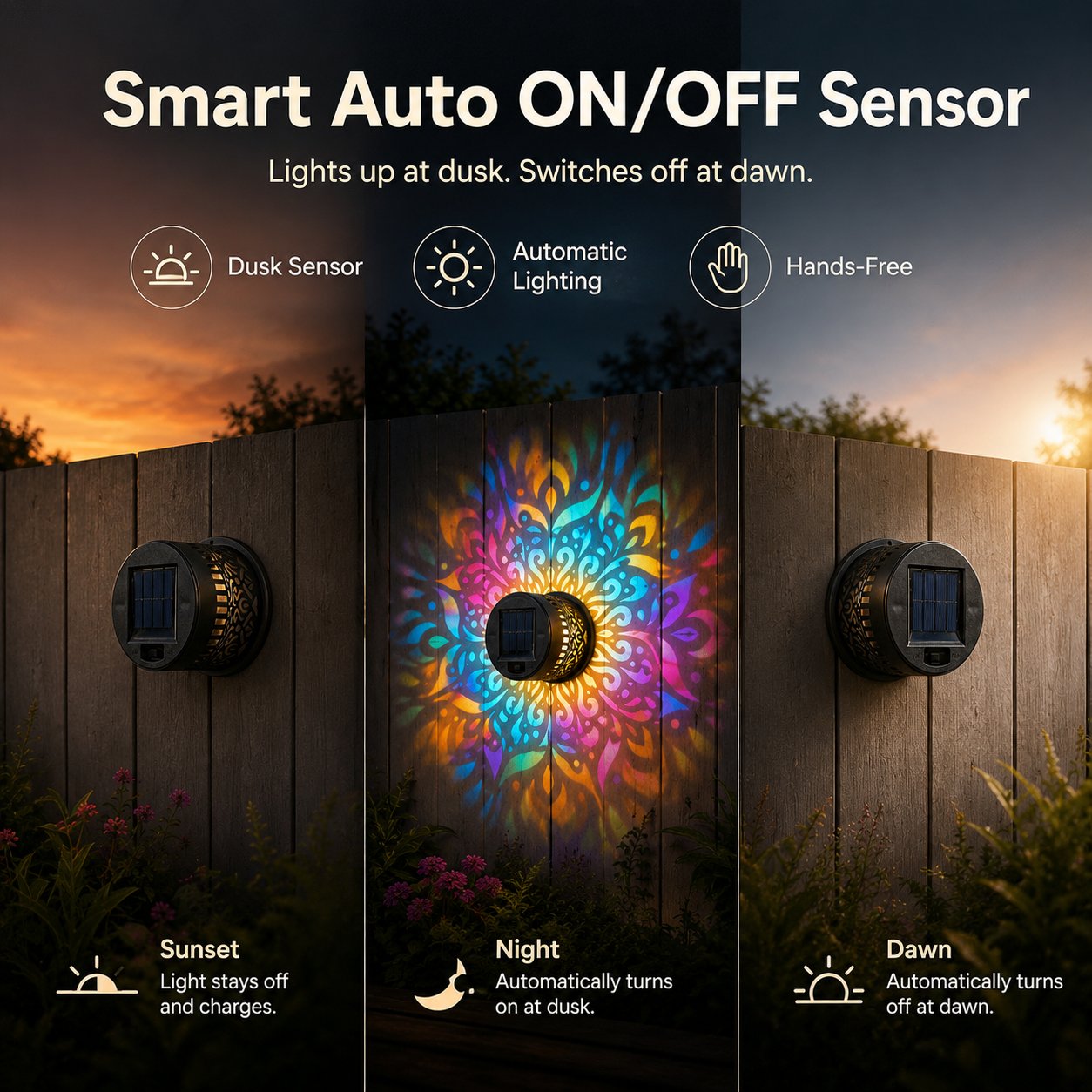 65K+ SOLD!✨Solar Mandala Wall Light | Outdoor Garden Fence Projector Lamp