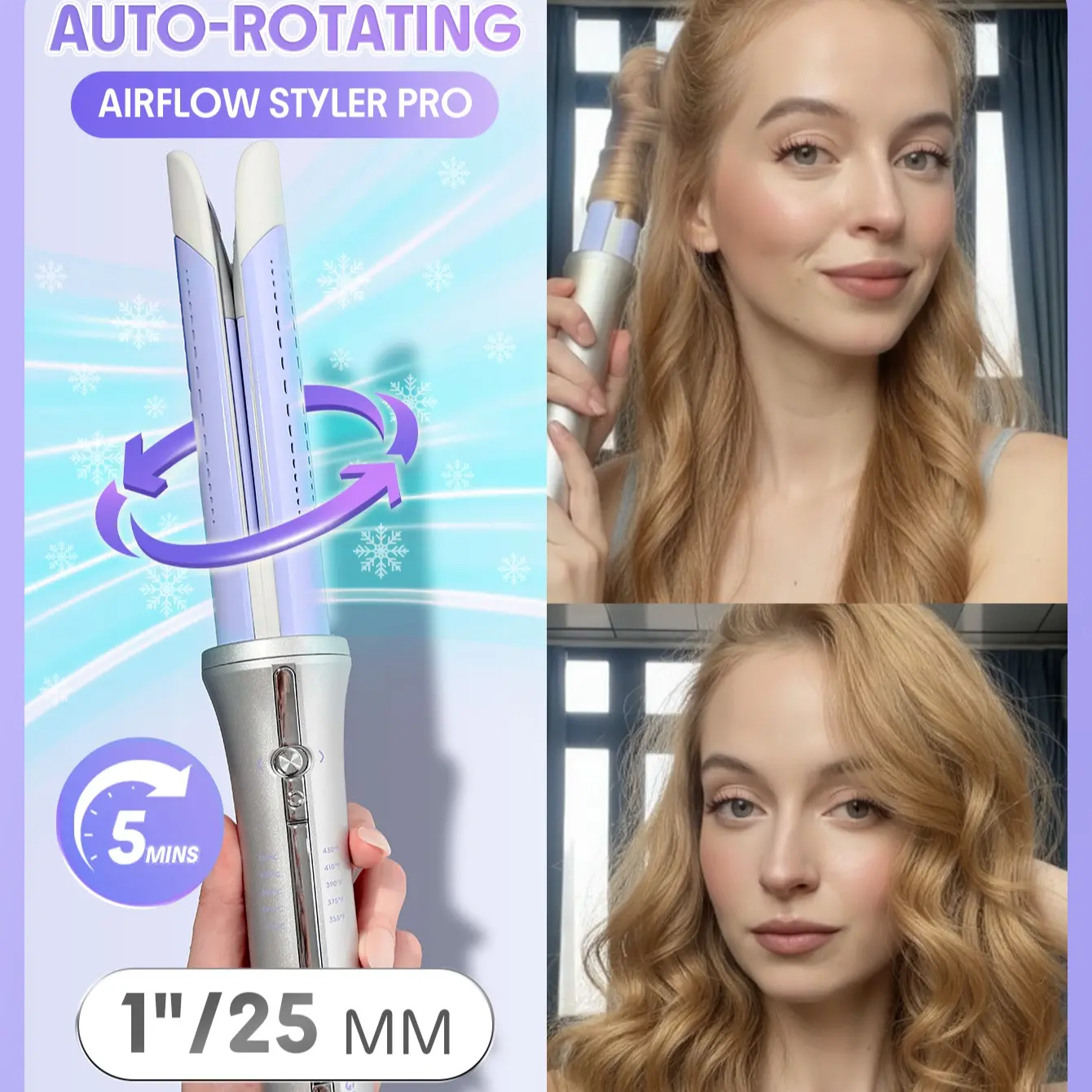 One-Touch Airflow Styler Pro – Auto Rotating Curling Iron with Cooling Airflow