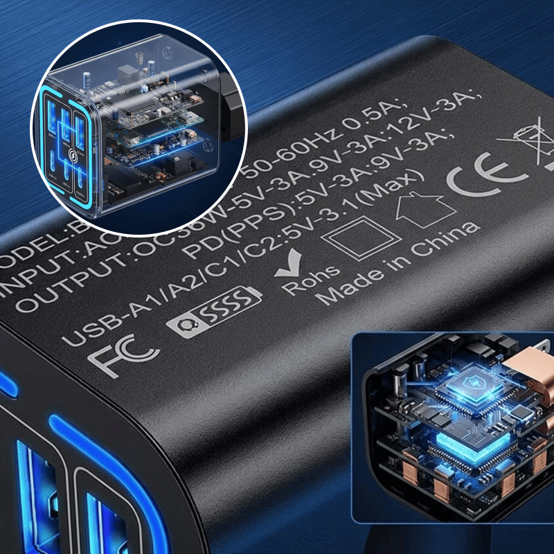 50W Multi-Port Fast Charger – Charge Up to 6 Devices Simultaneously with Smart Power Distribution