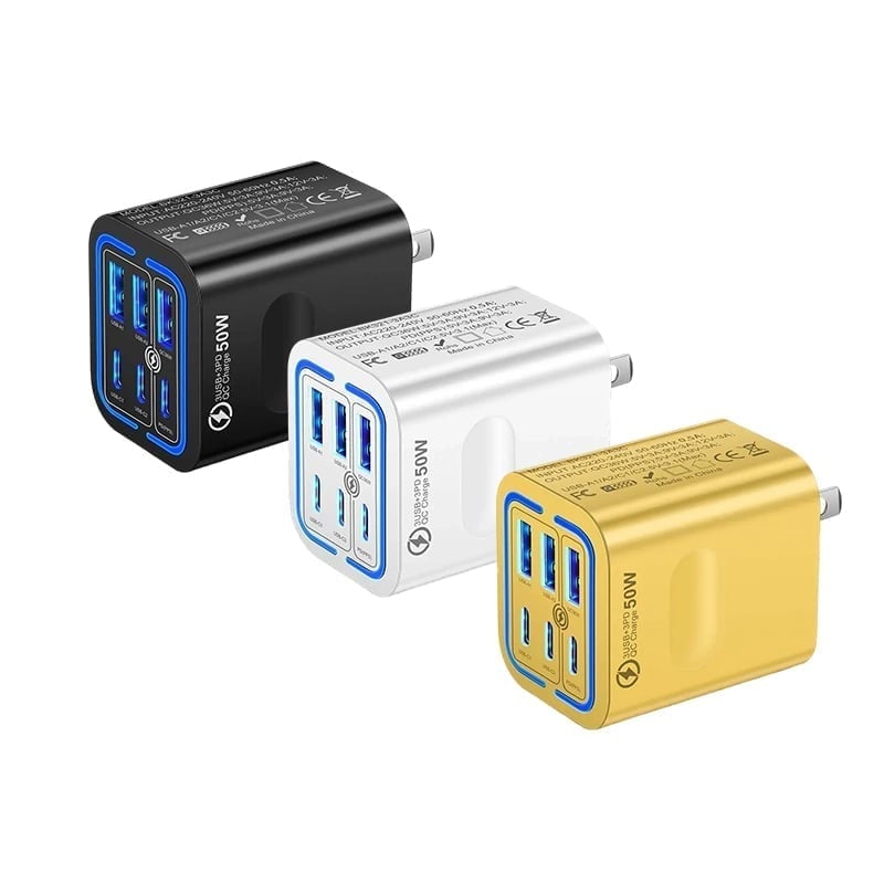 50W Multi-Port Fast Charger – Charge Up to 6 Devices Simultaneously with Smart Power Distribution