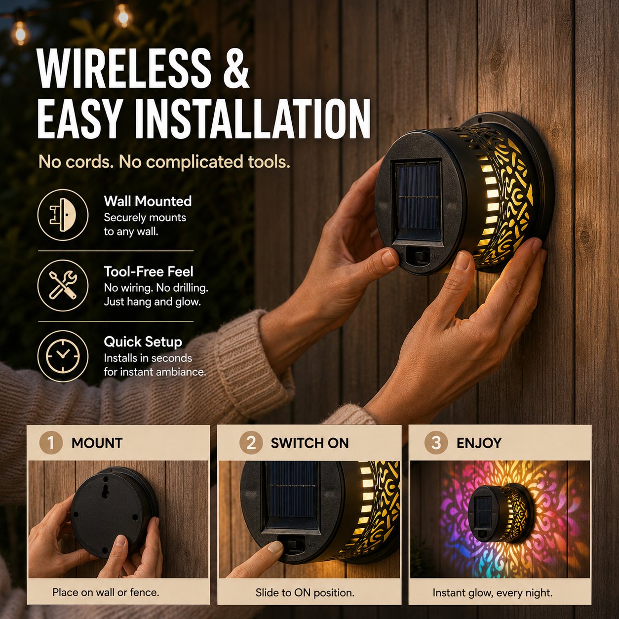 65K+ SOLD!✨Solar Mandala Wall Light | Outdoor Garden Fence Projector Lamp