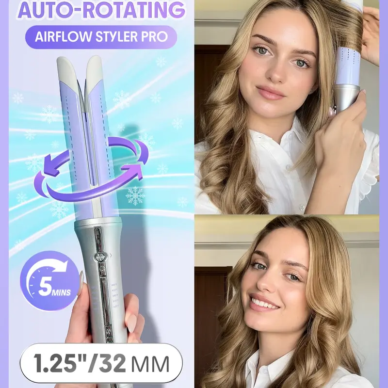 One-Touch Airflow Styler Pro – Auto Rotating Curling Iron with Cooling Airflow