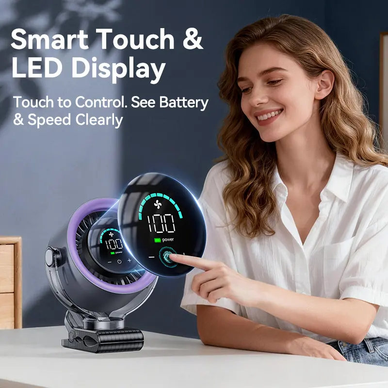 4000mAh Portable Clip-On Fan – 100-Speed Turbo Cooling with LED Display
