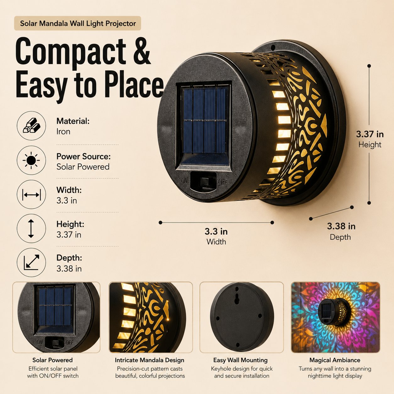 65K+ SOLD!✨Solar Mandala Wall Light | Outdoor Garden Fence Projector Lamp